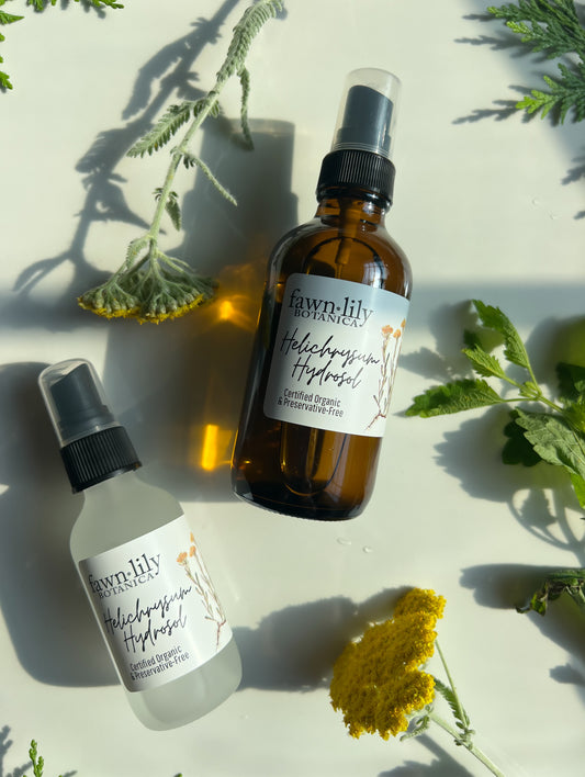 Fawn Lily Botanica | certified organic and preservative-free Helichrysum Immortelle Hydrosol, for mature skin