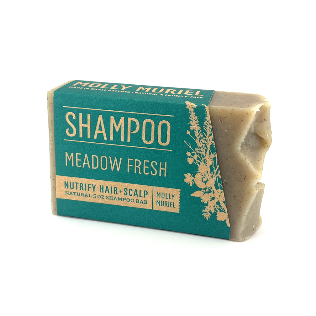 Zero waste all natural shampoo bar with herbs from Molly Muriel.