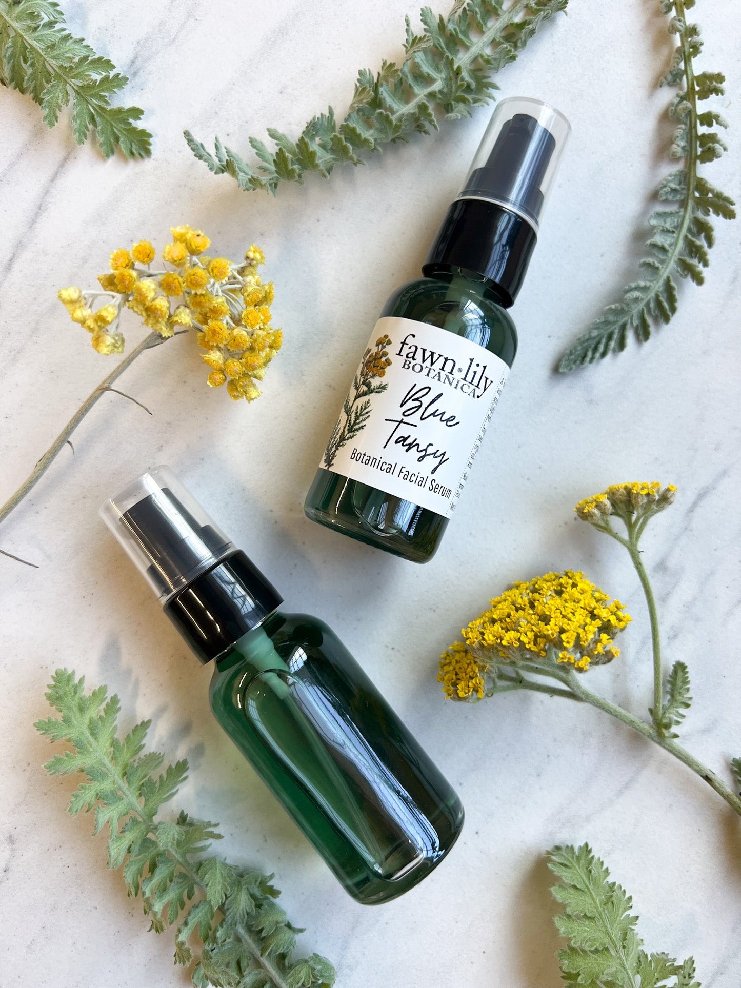 Fawn Lily Botanica | Blue Tansy Botanical Facial Serum - potent facial oil with grapeseed oil, blueberry oil, evening primrose oil, sesame oil, kiwi oil, macadamia oil, kukui oil