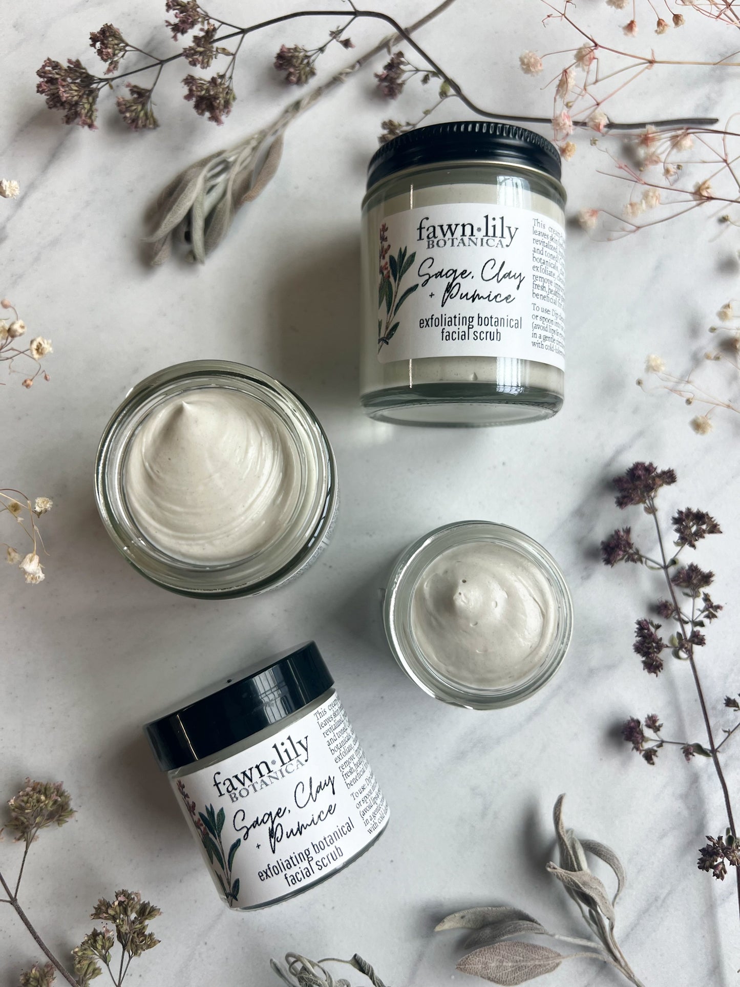 Fawn Lily Botanica | Sage, Clay + Pumice Exfoliating Facial Scrun - vegan, cream based cleansing exfoliator