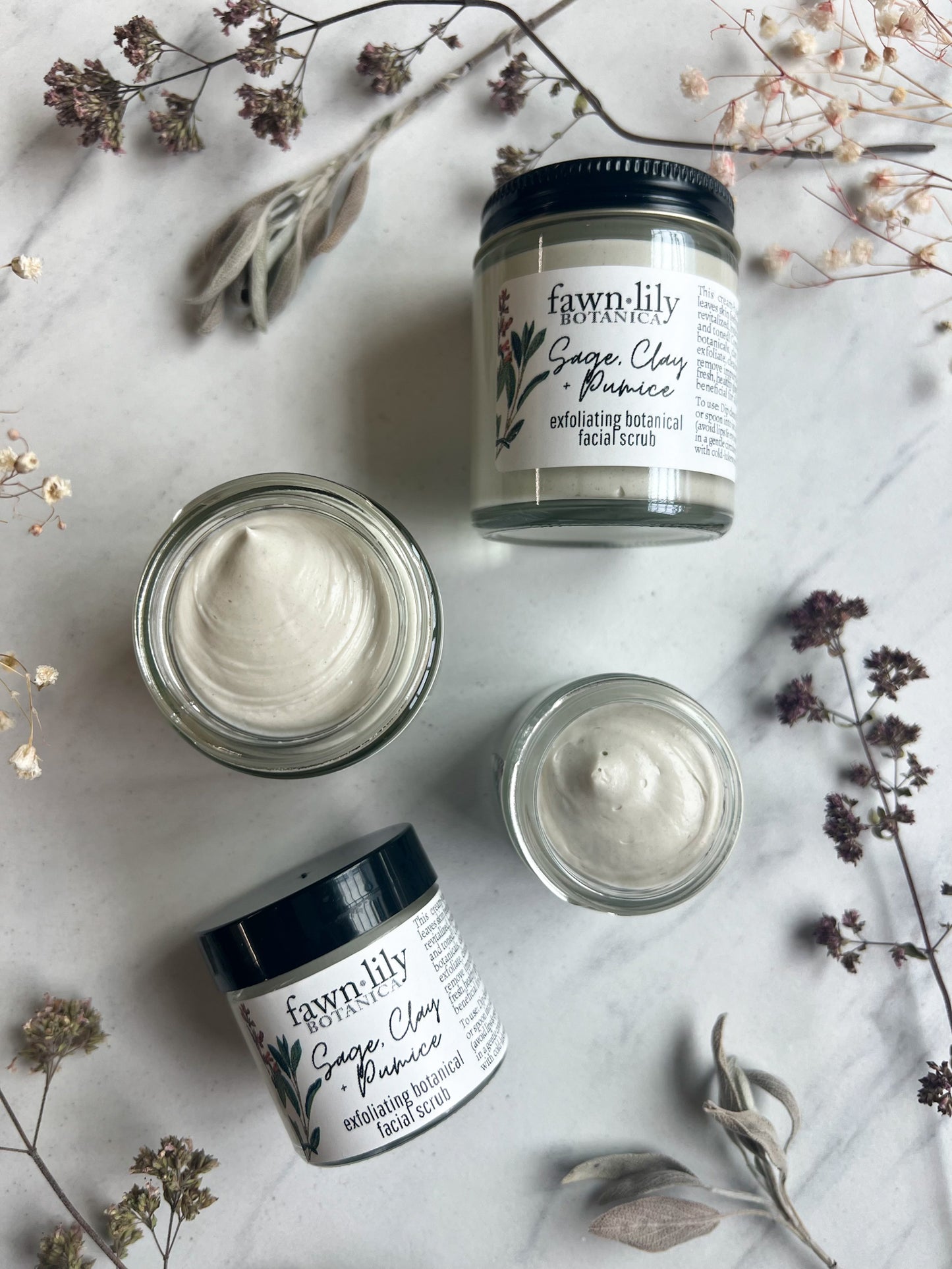 Fawn Lily Botanica | Sage, Clay + Pumice Exfoliating Facial Scrun - vegan, cream based cleansing exfoliator