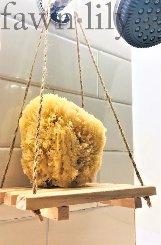 Fawn Lily Botanica | Sea Sponge Bath Caddy | natural, sustainable pine sponge accessory