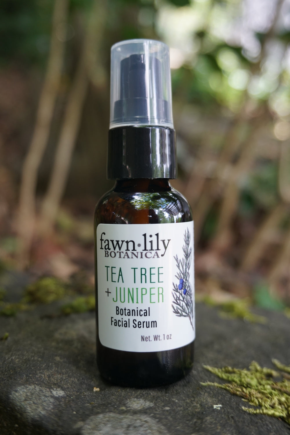 Fawn Lily Botanica | Tea Tree + Juniper  Botanical Facial Serum for oily and acne prone skin. Light, refreshing botanical facial serum for oily, combination, acne-prone skin. Balances, tones, cleanses, nourishes. Organic, plant-based, vegan.