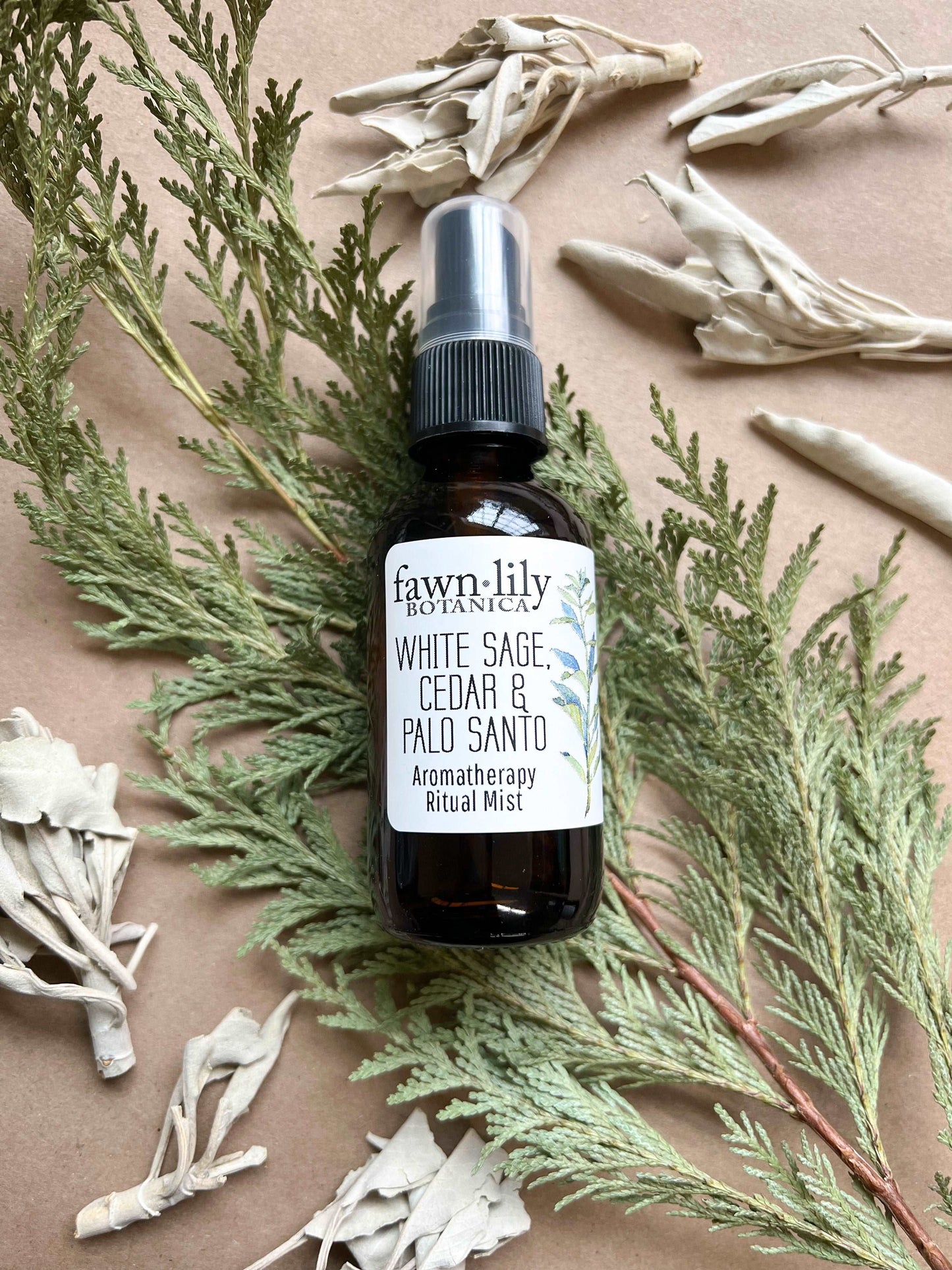 WHITE SAGE, CEDAR + PALO SANTO RITUAL AROMATHERAPY MIST. Smokeless smudge spray to cleanse and purify.