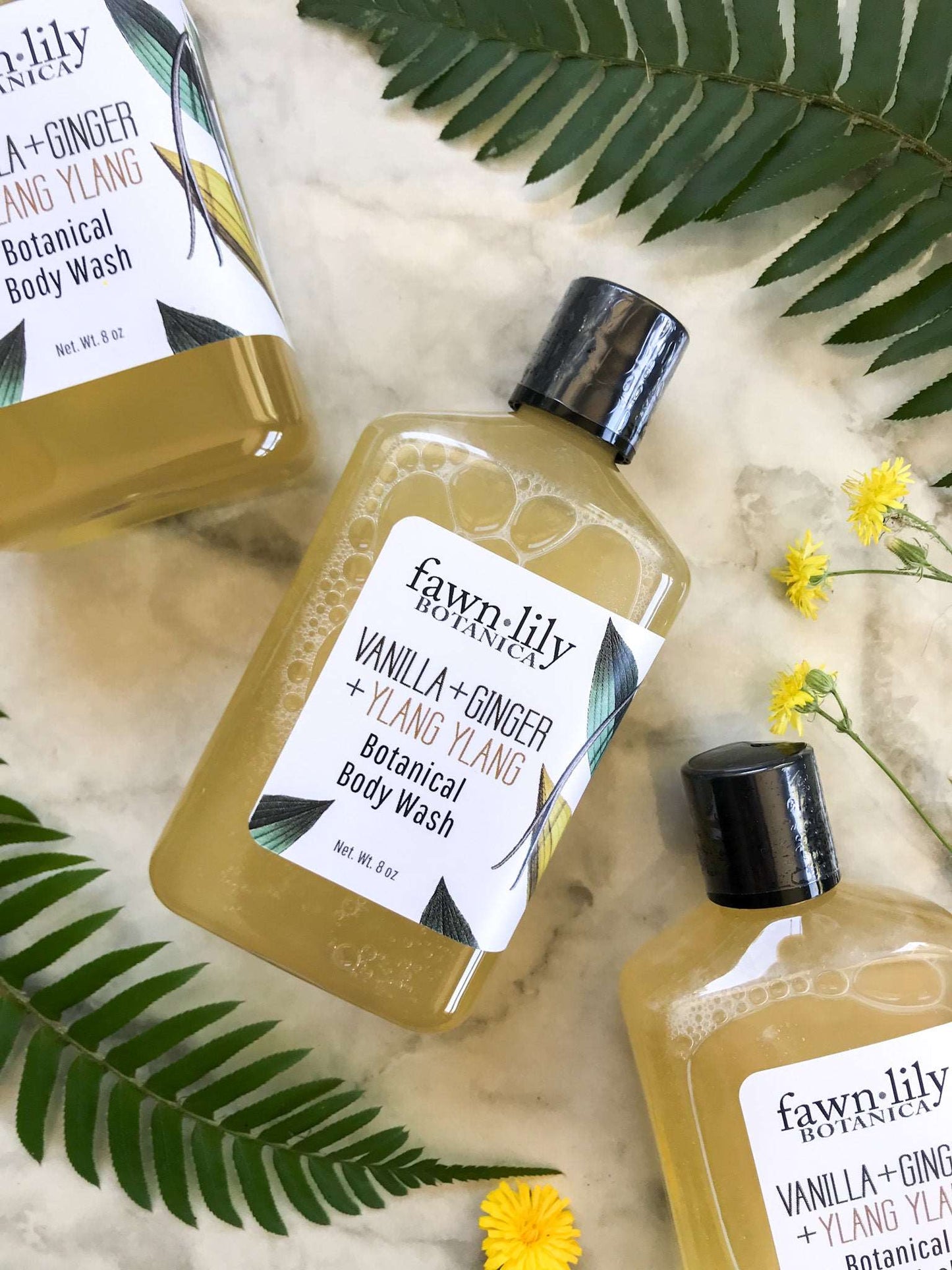 Vanilla Ginger Botanical Body Wash | Fawn Lily Botanica - Natural, vegan, plant-based body wash scented with ginger, vanilla & ylang ylang! Nourishing, gentle, hydrating formula made from organic botanical ingredients.