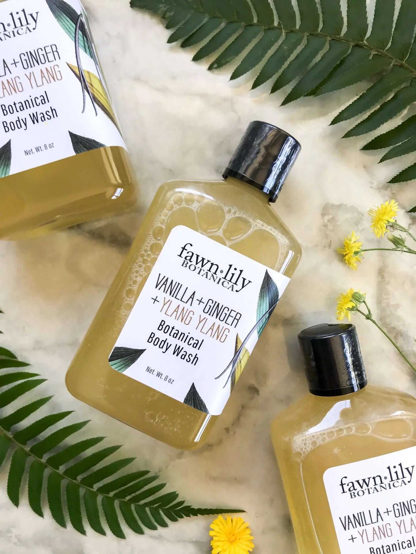 Vanilla Ginger Botanical Body Wash | Fawn Lily Botanica - Natural, vegan, plant-based body wash scented with ginger, vanilla & ylang ylang! Nourishing, gentle, hydrating formula made from organic botanical ingredients.