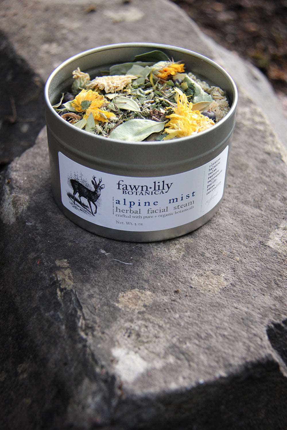 ALPINE MIST HERBAL FACIAL STEAM. Natural facial steam made with organic herbs and botanicals. Vegan natural facial care to cleanse and tone skin.