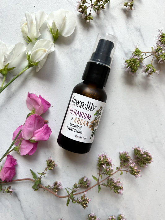 Geranium Argan Botanical Facial Serum | Fawn Lily Botanica - Rejuvenate, nourish, repair & moisturize, Vegan plant-based, for dry, mature, sensitive skin.