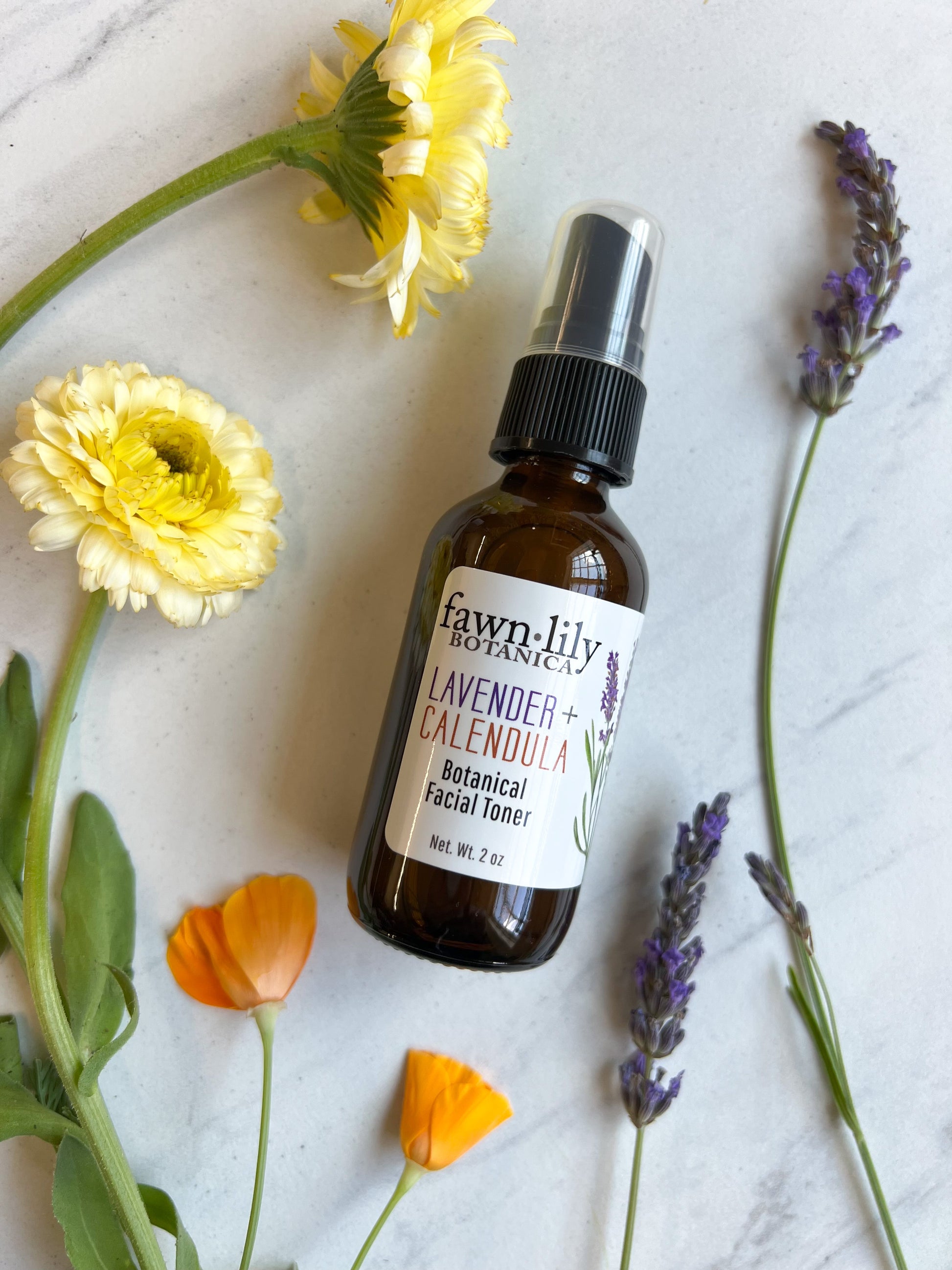 Lavender Calendula Facial Toner | Fawn Lily Botanica - All natural vegan facial toner handcrafted with organic herbs and botanicals. Tones and balances skin.