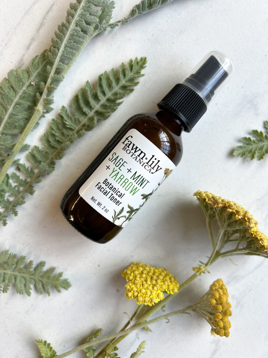 Sage Mint Yarrow Botanical Facial Toner | Fawn Lily Botanica - All natural vegan facial toner made from organic herbs and botanicals. Tones, cleanses, balances skin.