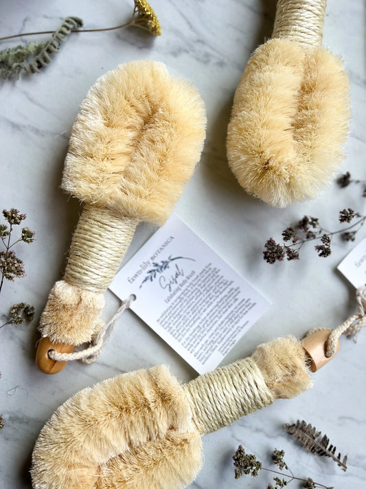 SISAL BOTANICAL BODY BRUSH | Fawn Lily Botanica - Natural, sustainable sisal body brush. Exfoliate & cleanse for fresh, rejuvenated, glowing, renewed skin! Dry brushing, body brush.