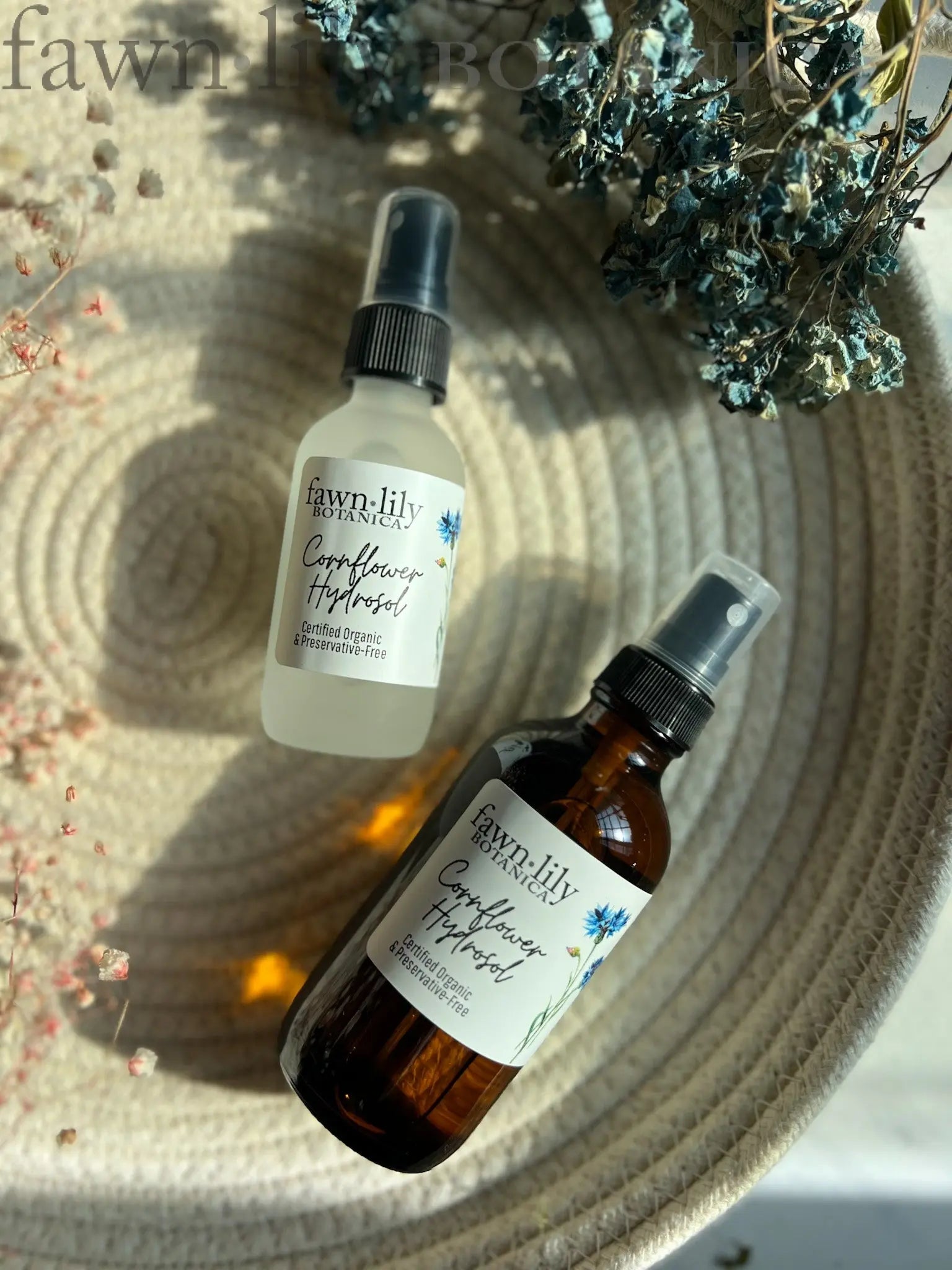 Fawn Lily Botanica | Organic and preservative-free Cornflower Hydrosol, gentle, delicate, calming, and refreshing flower water