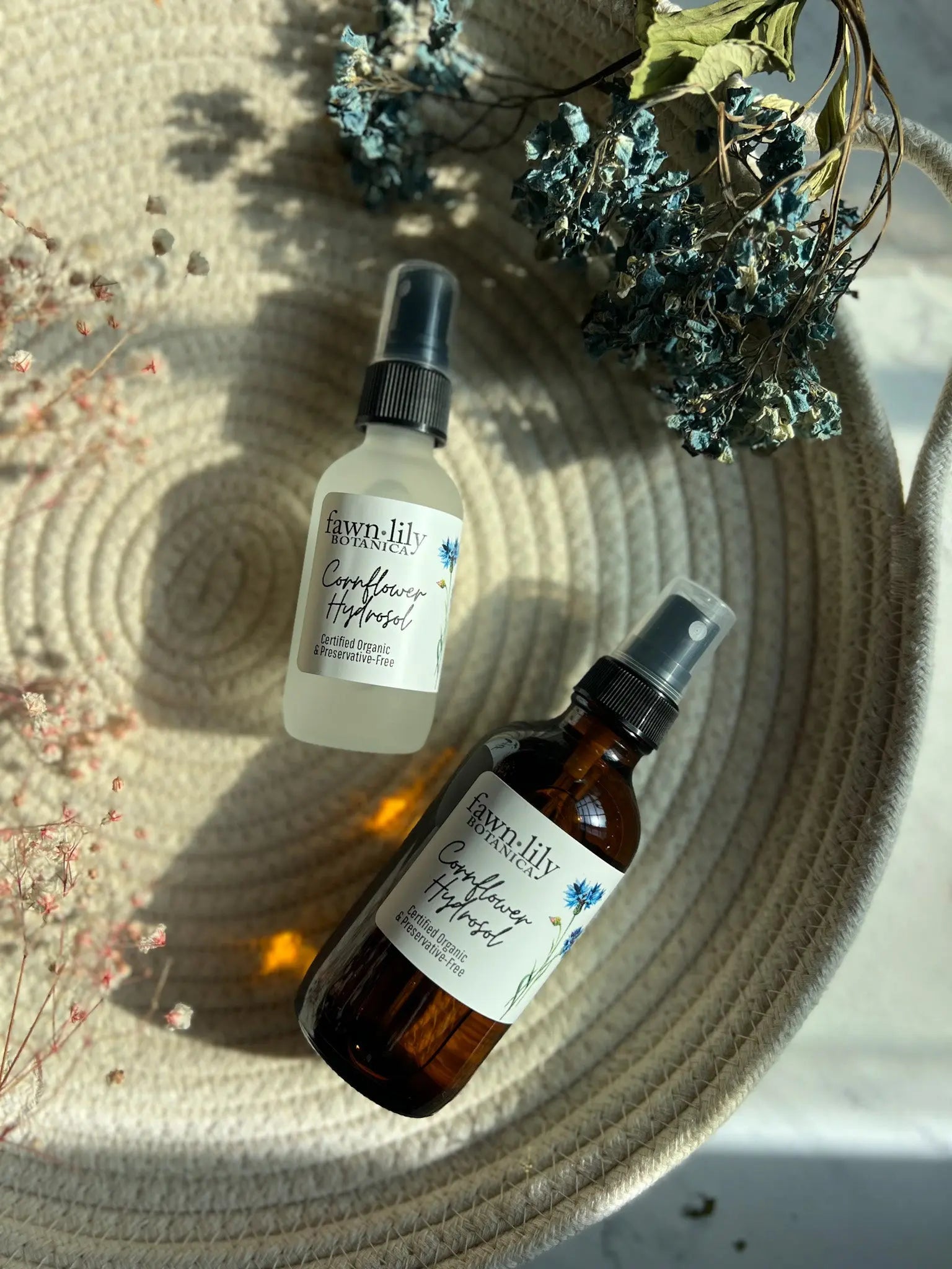 Fawn Lily Botanica | Organic and preservative-free Cornflower Hydrosol, gentle, soothing, and refreshing flower hydrosol from France