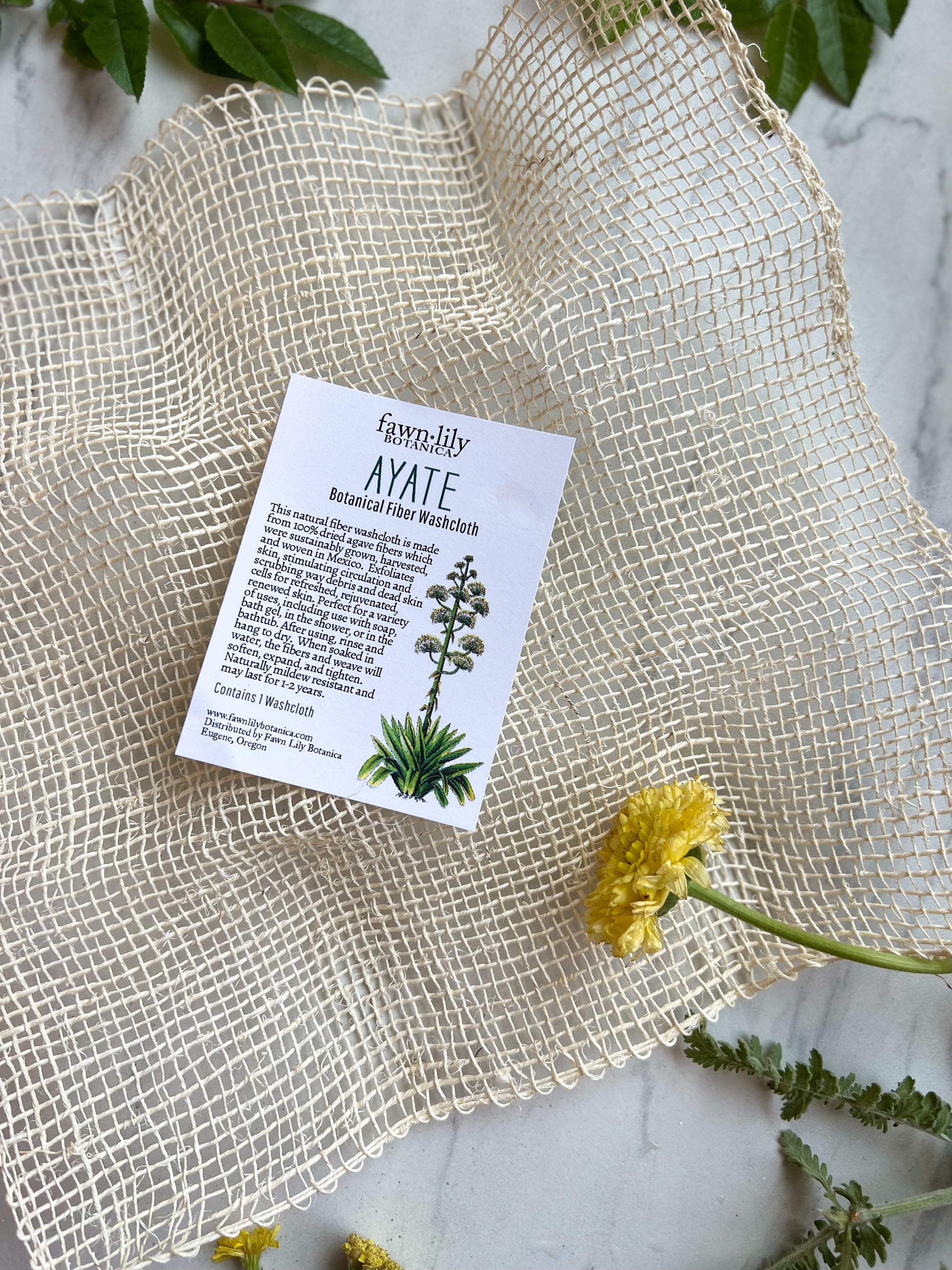Ayate Botanical Agave Fiber Washcloth | Fawn Lily Botanica - natural eco-friendly, sustainable, biodegradable botanical plant-based washcloth for body and bathing.