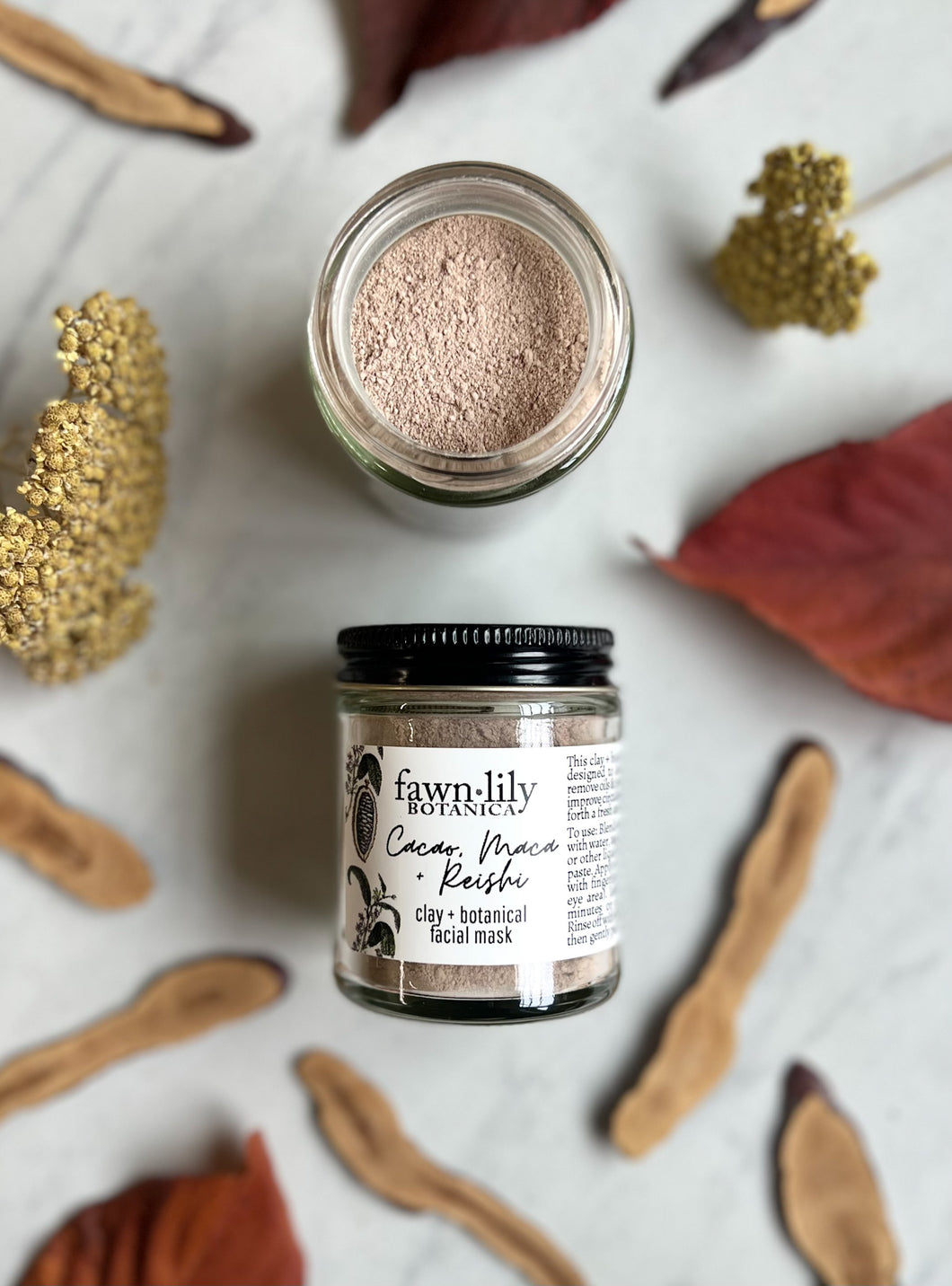 cacao maca plant-based botanical skin clay mask to cleanse and nourish skin