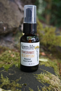 POMEGRANATE + HELICHRYSUM BOTANICAL FACIAL SERUM. Concentrated facial oil for mature and dry skin, made from organic vegan natural ingredients.