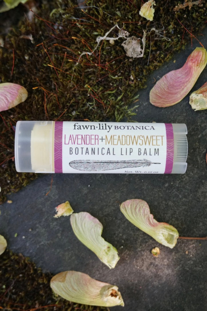 Lavender Meadowsweet Lip Balm All Natural nourishing and smoothing handcrafted herbal botanical floral lip balm