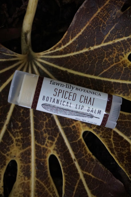 Chai Natural Botanical Lip Balm | Fawn Lily Botanica - Reminiscent of chai tea, this is the best natural lip balm! Nourishes, protects, smoothes. Handcrafted from organic, fair trade, herbal, and botanical ingredients.