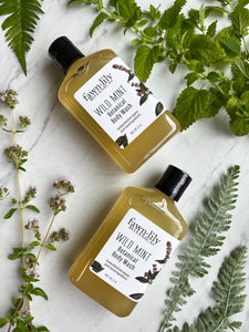 WILD MINT BOTANICAL BODY WASH | Fawn Lily Botanica - Natural, vegan, plant-based body wash with an uplifting, refreshing Wild Mint aroma! Nourishing and gentle, made from organic botanical ingredients.